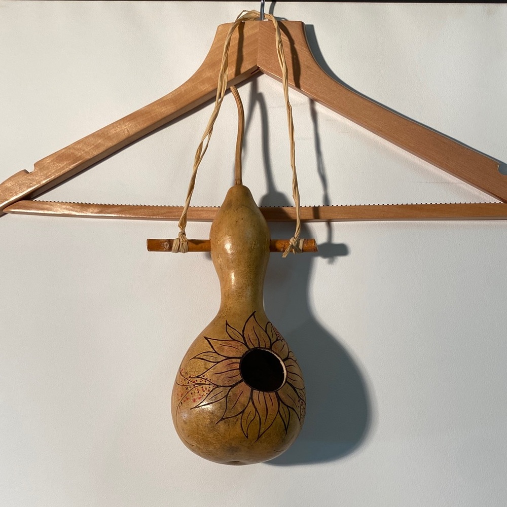 Handcrafted Gourd Birdhouse with Sunflower Design